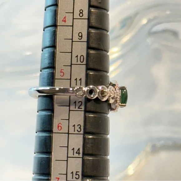 Elegant Sterling Silver Jade Ring – Dainty Halo Style, Size 5.45 Adjustable NWOT - Picture 5 of 11